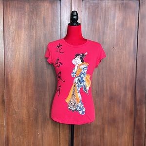 Zara Red Geisha Exotic Tee S/M